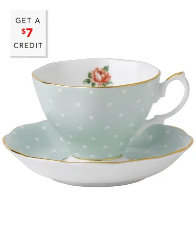 Royal Albert Polka Rose Teacup & Saucer Set With $7 Credit In Blue