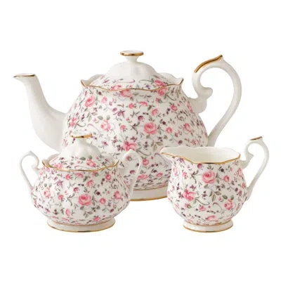 Royal Albert Rose Confetti 3 Piece Teapot Set In White