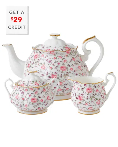 Royal Albert Rose Confetti 3pc Teapot Sugar Cream Vintage Set With $29 Credit
