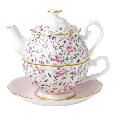 Royal Albert Rose Confetti Bone China Tea For One Set In Green;pink;purple