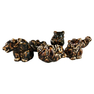 Pre-owned Royal Copenhagen 1950s Set Of Five Danish Knud Kyhn Bear Figurines For  In Black