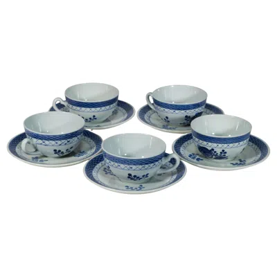 Pre-owned Royal Copenhagen Aluminia  Set Of 5 Tranquebar Cups And Saucers, 1914-1969 In Gray