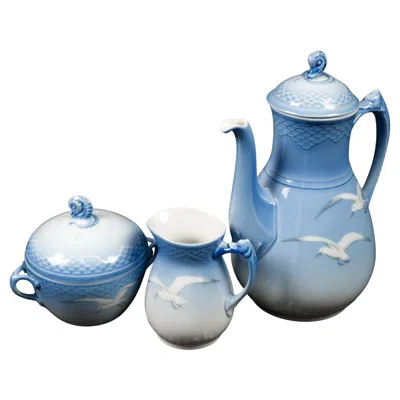 Pre-owned Royal Copenhagen Bing & Grondahl Seagull Coffee Service Set: Coffee Pot, Creamer, Sugar Bowl In Blue