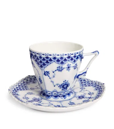 Royal Copenhagen Blue Fluted Full Lace Teacup And Saucer