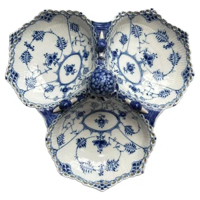 Pre-owned Royal Copenhagen Blue Fluted Full Lace Three-section Serving Dish No. 1005