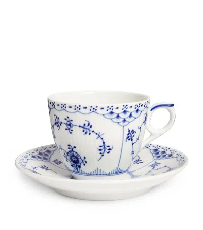 Royal Copenhagen Blue Fluted Half Lace Teacup And Saucer