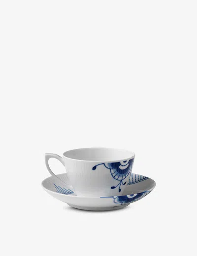 Royal Copenhagen Blue Fluted Mega Cup Floral-pattern Porcelain Teacup And Saucer 280ml