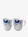 Royal Copenhagen Blue Fluted Mega Floral-pattern Porcelain Mugs Set Of Two