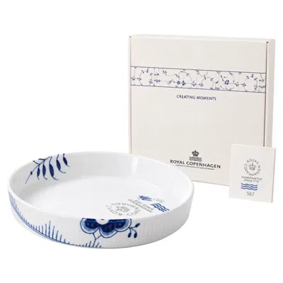 Pre-owned Royal Copenhagen Blue Fluted Mega Hand-painted Porcelain Pie Dish #587 With Box