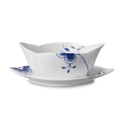 Royal Copenhagen Blue Fluted Mega Sauce Boat, 9 In White With Hand Painted Blue Decoration