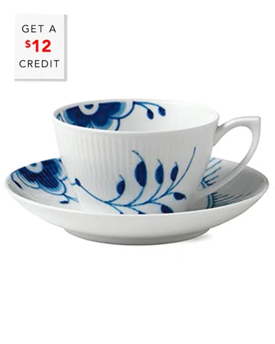 Royal Copenhagen Blue Fluted Mega Tea Cup & Saucerwith $12 Credit