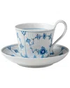 Royal Copenhagen Blue Fluted Plain High Handle Tea Cup & Saucer