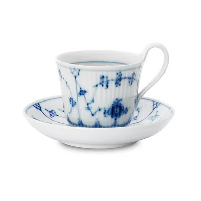 ROYAL COPENHAGEN BLUE FLUTED PLAIN HIGH HANDLE TEA CUP & SAUCER,1017176