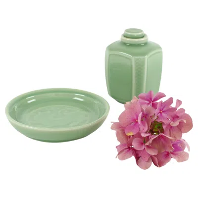 Pre-owned Royal Copenhagen - Celadon Flask And Plate - Georg Thystrup In Brown