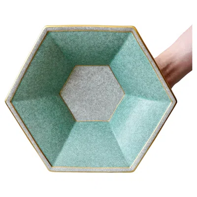 Pre-owned Royal Copenhagen Crackle Glazed Bowl. Kjobenhavns Porcellains Maleri, Denmark, 1930s. Green Gold.