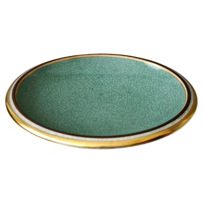 Pre-owned Royal Copenhagen Crackle Glazed Bowl. Thorkild Olsen, Denmark, 1958. Green Gold.