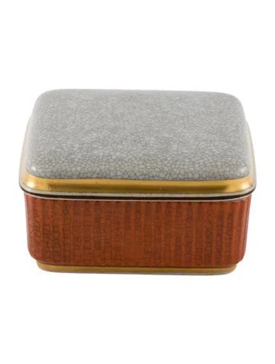 Pre-owned Royal Copenhagen Craquelure Porcelain Box In Metallic/orange
