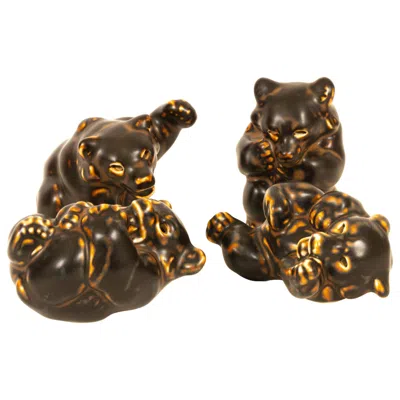 Pre-owned Royal Copenhagen Danish Bear Cubs Figurines By Knud Kyhn For , 1950s, Set Of 4 In Brown