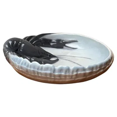 Pre-owned Royal Copenhagen Danish Porcelain Lobster Bowl By Erik Nielsen For  In Gray