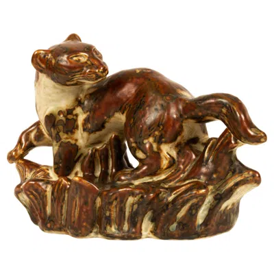 Pre-owned Royal Copenhagen Danish Stoneware Stoat Figurine By Knud Kyhn For , 1970s In Brown