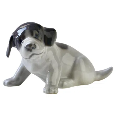 Pre-owned Royal Copenhagen Erik Nielsen For  Danish Porcelain Pottery Puppy Dog Circa 1965 In Gray