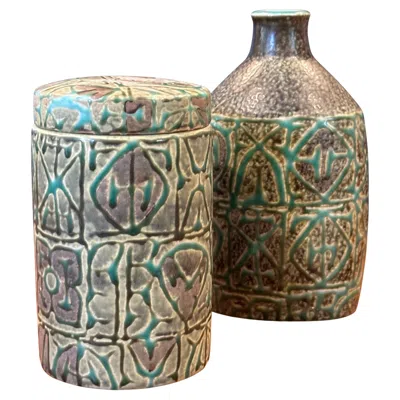 Pre-owned Royal Copenhagen Fajance Lidded Box / Canister And Vase By Nils Thorsson For  In Gray