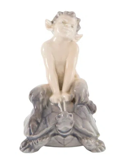 Pre-owned Royal Copenhagen Faun & Tortoise Figurine In Grey
