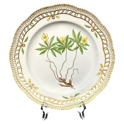 Pre-owned Royal Copenhagen Flora Danica 9" Plate, Anemone Ranunculoides L, Gilt Border In Gold