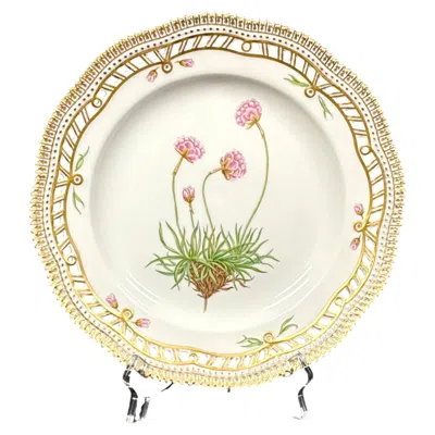 Pre-owned Royal Copenhagen Flora Danica 9" Plate, Armeria Sibirica Turcz, Gilt Border In Gold