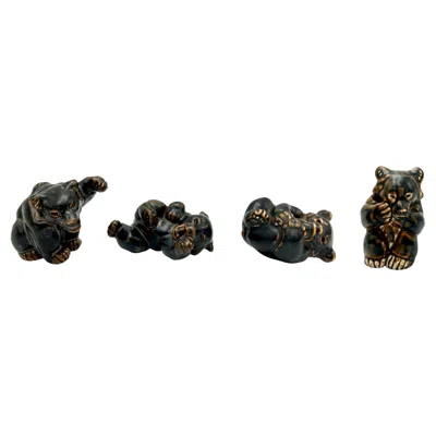 Pre-owned Royal Copenhagen Four Porcelain Bear Figurines By Knud Kyhn, , Denmark, 1950s In Black