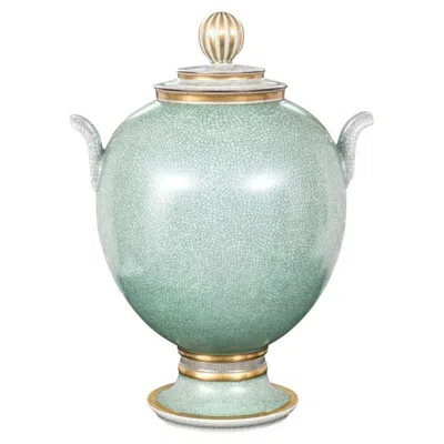 Pre-owned Royal Copenhagen Green Crackle Glaze Porcelain Urn #3587