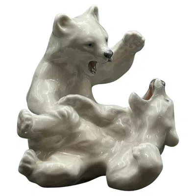 Pre-owned Royal Copenhagen Knud Kyhn (1880-1969) For  "polar Bear Cubs" Figurine No.2107 In Gray