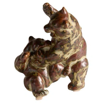 Pre-owned Royal Copenhagen Knud Kyhn For , Bears Fighting Figurine, Denmark, Designed 1930 In Brown