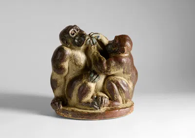Pre-owned Royal Copenhagen Knud Kyhn For , Monkeys Grooming, Denmark, Designed In 1943 In Gray