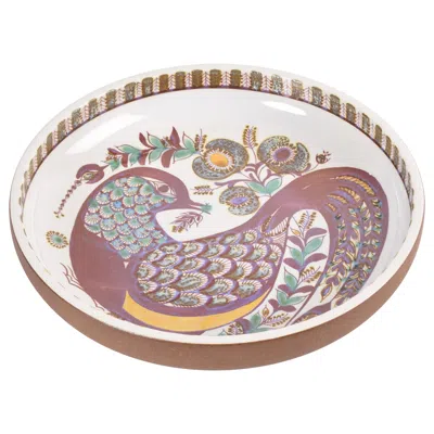 Pre-owned Royal Copenhagen Large Bowl With Hand Painted Bird Motif By Berte Jessen, 1970s In Sand