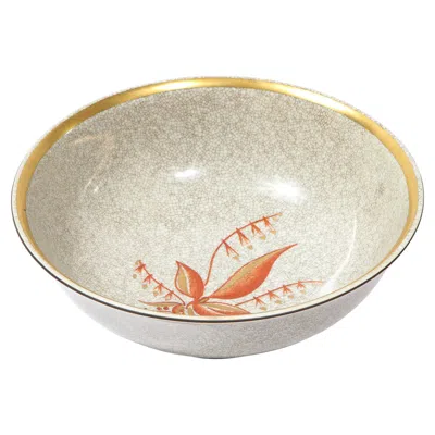 Pre-owned Royal Copenhagen Mid-century Modern Cracqueleur Ceramic & Yellow Gilt Bowl By