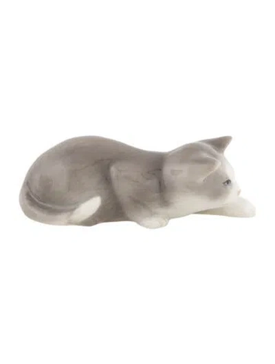 Pre-owned Royal Copenhagen Porcelain Cat Figurine In Grey