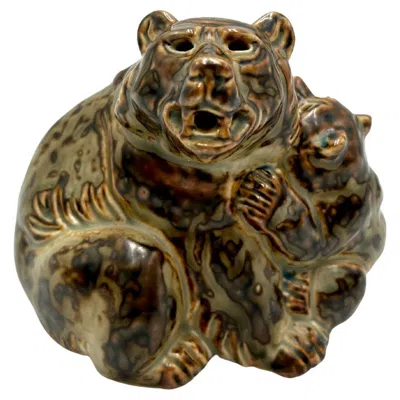 Pre-owned Royal Copenhagen Porcelain Figurine Of A Bear With Cub, Designed By Knud Kyhn,  In Brown