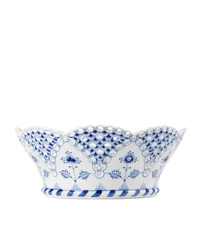 Royal Copenhagen Porcelain Full Lace Fluted Fruit Bowl In Blue