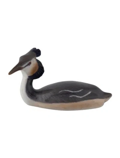 Pre-owned Royal Copenhagen Porcelain Grebe Figurine In Grey