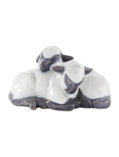 Pre-owned Royal Copenhagen Porcelain Two Lambs Figurine In Grey