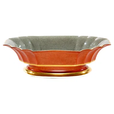 Pre-owned Royal Copenhagen Red  Scalloped Edge Octagonal Dish C. 1925