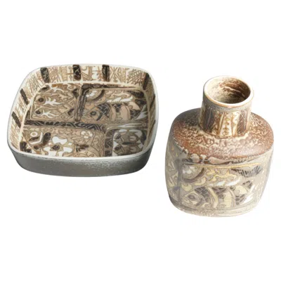 Pre-owned Royal Copenhagen Scandinavian Modern Plate And Vase, Ceramic, "baca", Fajance, By Nils Thorsson F In Brown