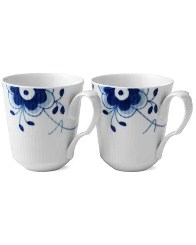 Royal Copenhagen Set Of 2 Blue Fluted Mega Mugs In White