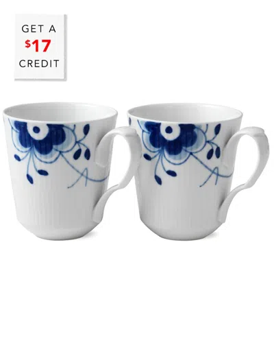 Royal Copenhagen Set Of 2 Blue Fluted Mega Mugs With $17 Credit