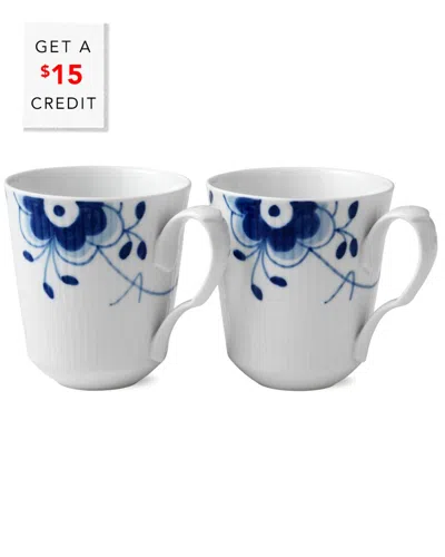 Royal Copenhagen Set Of 2 Blue Fluted Mega Mugswith $15 Credit