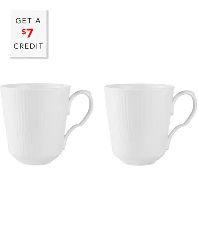 Royal Copenhagen Set Of 2 Fluted 12.25oz Mugswith $7 Credit In White
