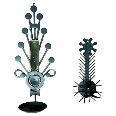 Pre-owned Royal Copenhagen Set Of 2 Mid-century Modern Danish Candleholder In Metal And Glass From Dantoft In Black