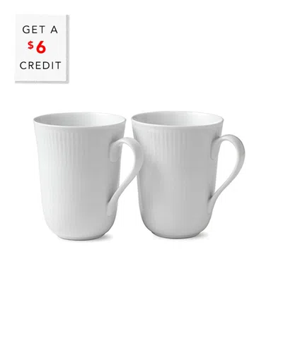 ROYAL COPENHAGEN ROYAL COPENHAGEN SET OF 2 WHITE FLUTED MUGS WITH $6 CREDIT