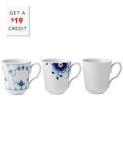 Royal Copenhagen Set Of 3 Gifts With History 12.25oz Mugswith $19 Credit In Blue